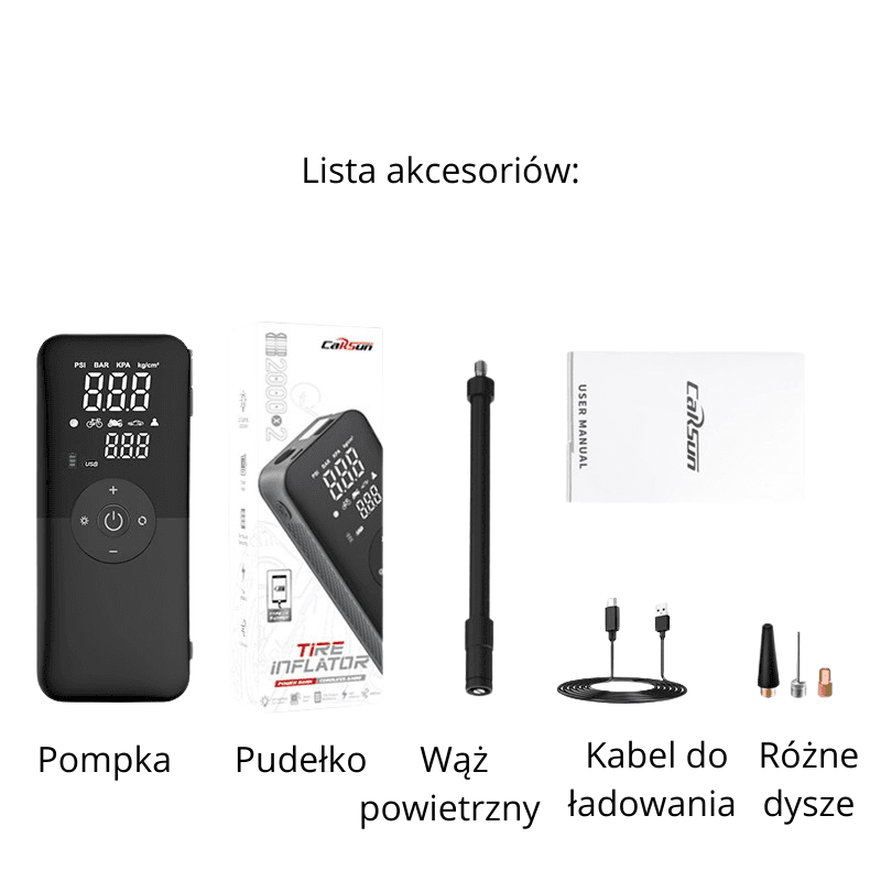 CARSUN Akumulatorowa pompka do opon